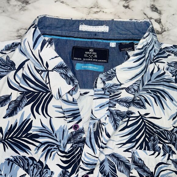 MBX Premium Goods Hawaiian Button Up Shirt White Leaves Good Vibes Only Men XXL - Picture 4 of 5